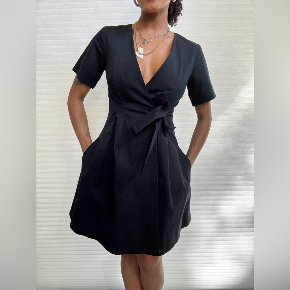 COS Navy Blue Textured Wrap Dress | Short Sleeve Minimalist A-Line - Picture 7 of 16